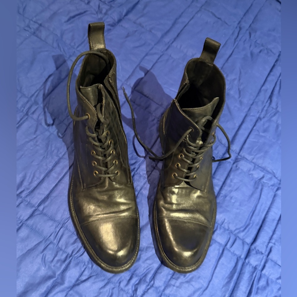 Calzoleria Toscana Dip Died Black Leather Mens Lace Up Combat Boot. Size 10.5 - Picture 4 of 11